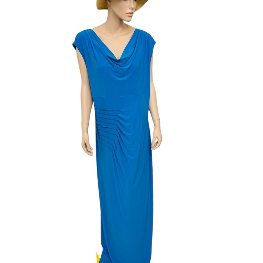 Lauren Ralph Lauren Royal Blue Cowl-Neck Ruched Formal Maxi Dress Size 24W